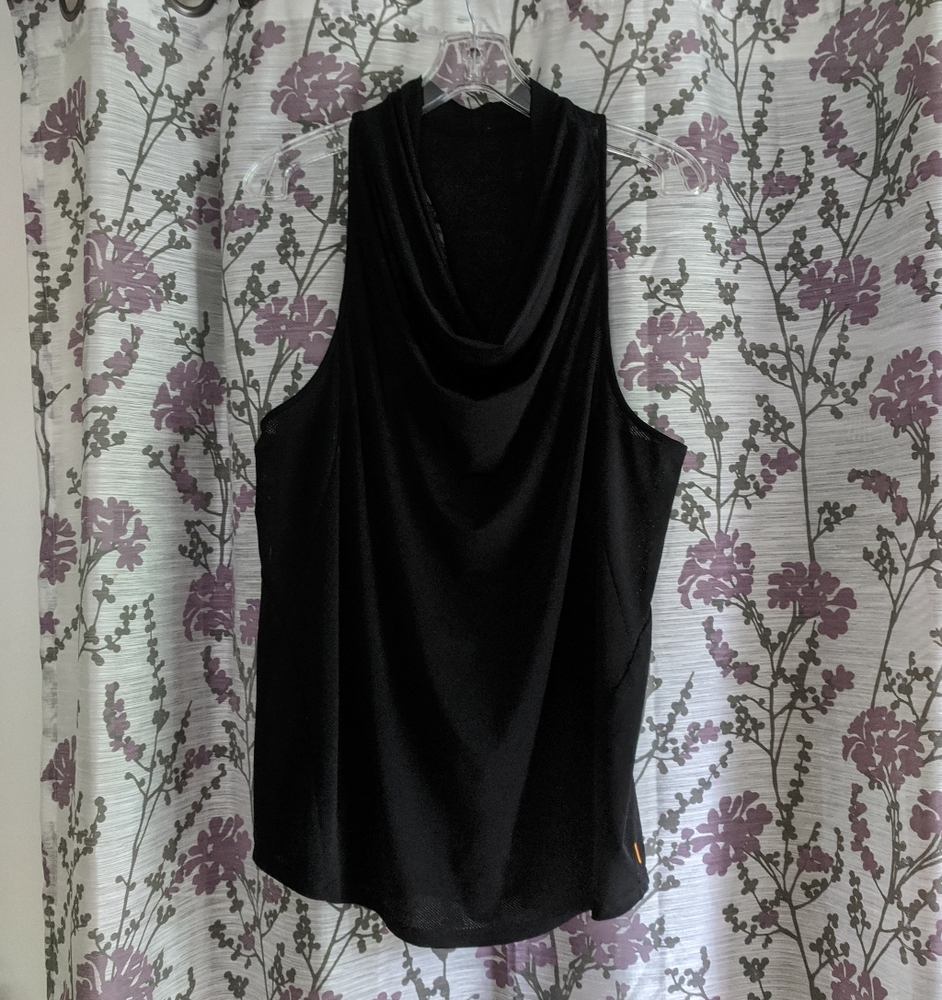 Lucy Racerback Black Mesh Cowl Neck Hi-Low Tank